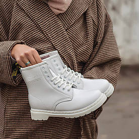 Зимові Жіночі Черевики Dr. Martens 1460 Mono White, Жіночі Мартинсы Білі з Хутром