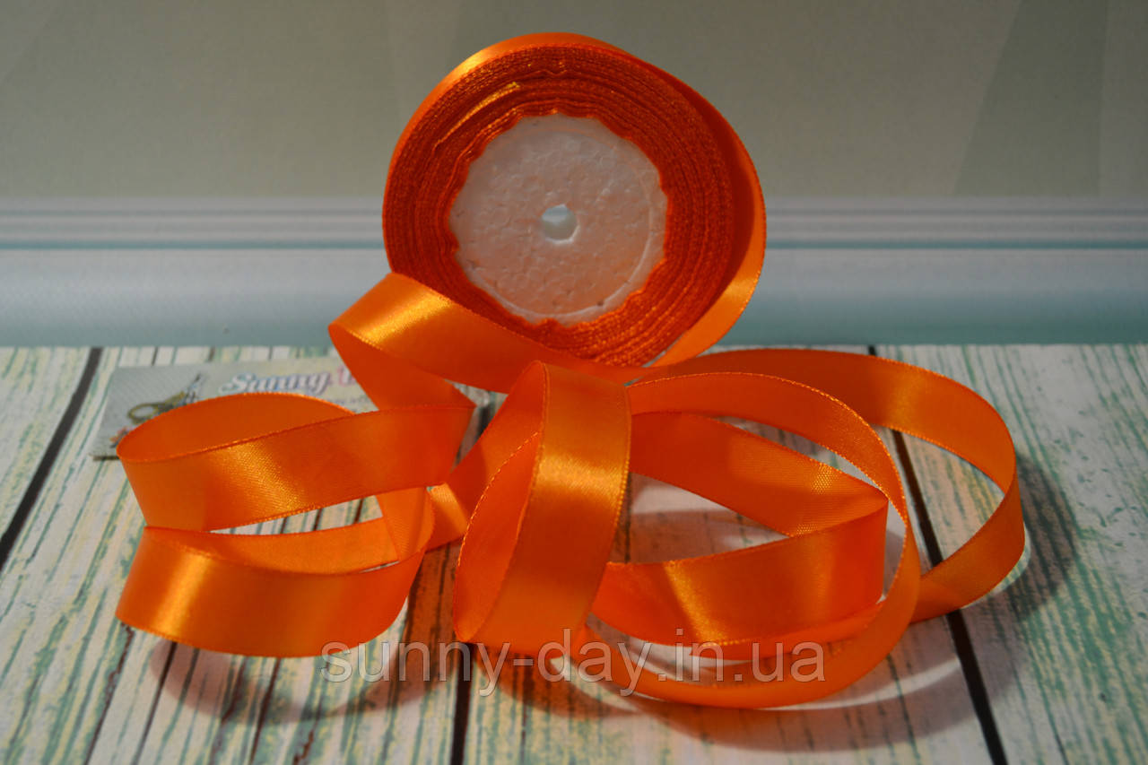 Стрічка атласна, 20 мм (22метра), колір — насичений оранжевий