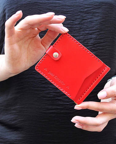 Шкіряний затискач для грошей з кишенею для карток на кнопці жіночий червоний Zosh, фото 2