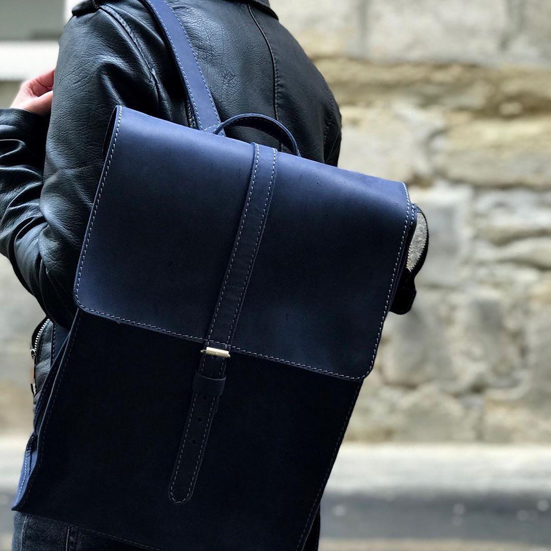 Чоловічий міський молодіжний повсякденний шкіряний рюкзак ручної роботи синій Backy
