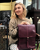 Женский городской молодежный повседневный кожаный рюкзак ручной работы бордовый Backy