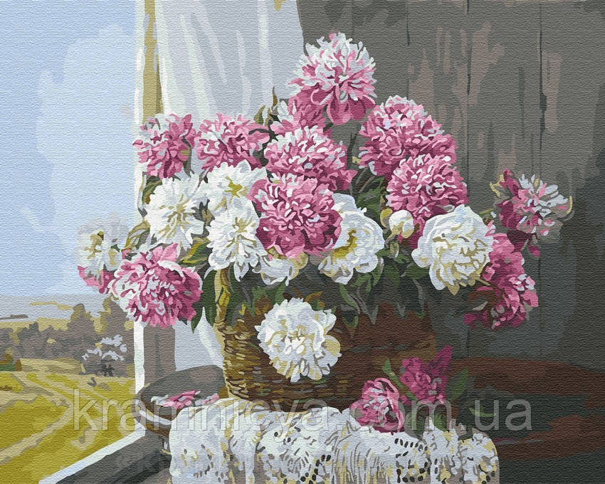 Картина за номерами Brushme 40х50 Букет півоній у вікна (GX29430)