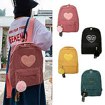Модний вельветовий рюкзак із помпоном, фото 3
