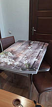 Розкладний обідній кухонний комплект напівовальний стіл і стільці "Цвітіння" ДСП гартоване скло 75*130 Лотос-М