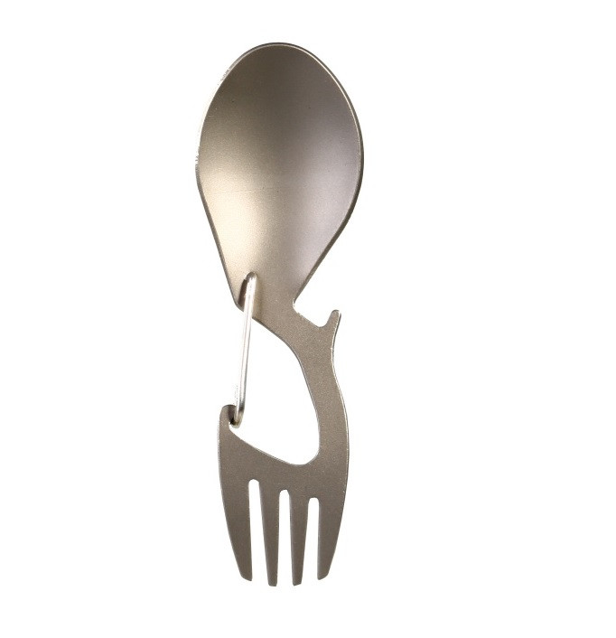 Туристична ложка - виделкка з титану 4 в 1 карабін, фото 1