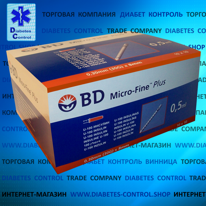 Шприцы инсулиновые BD Micro Fine Plus U-100 0,5 мл (США, Нью-Джерси) 100 шт. - фото 1 - id-p254273708