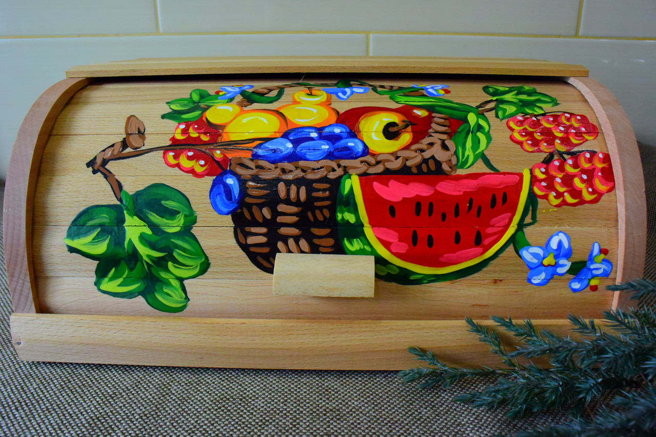 Хлібниця дерев’яна велика "ФРУКТИ" Хлебница деревянная большая Високої якості, фото 1