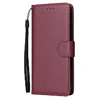 Чохол книжка для Xiaomi Redmi 9a бордовий ремінець на руку