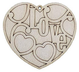 Фігурка фанерна — Серце Love з сердечками та гравіюванням 5 х 5,5 см AS-4714, В-0270