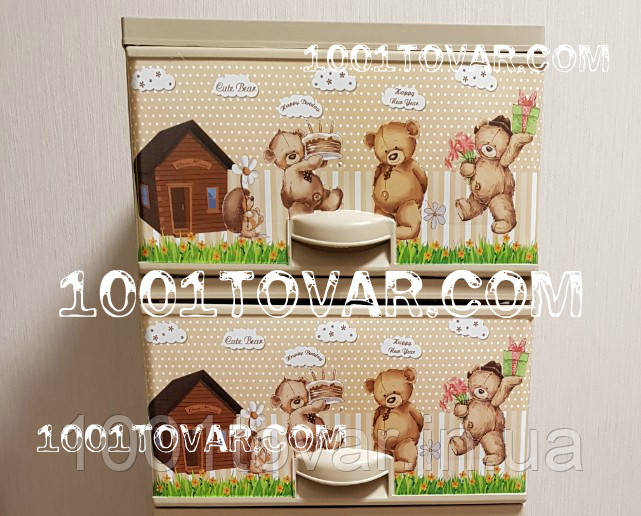 Комод пластиковий, з малюнком "Ведмежата", 2 ящика, фото 1