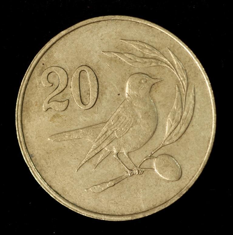 Монета Кіпру 20 центів 1983-85 рр. Птах Кам'янка