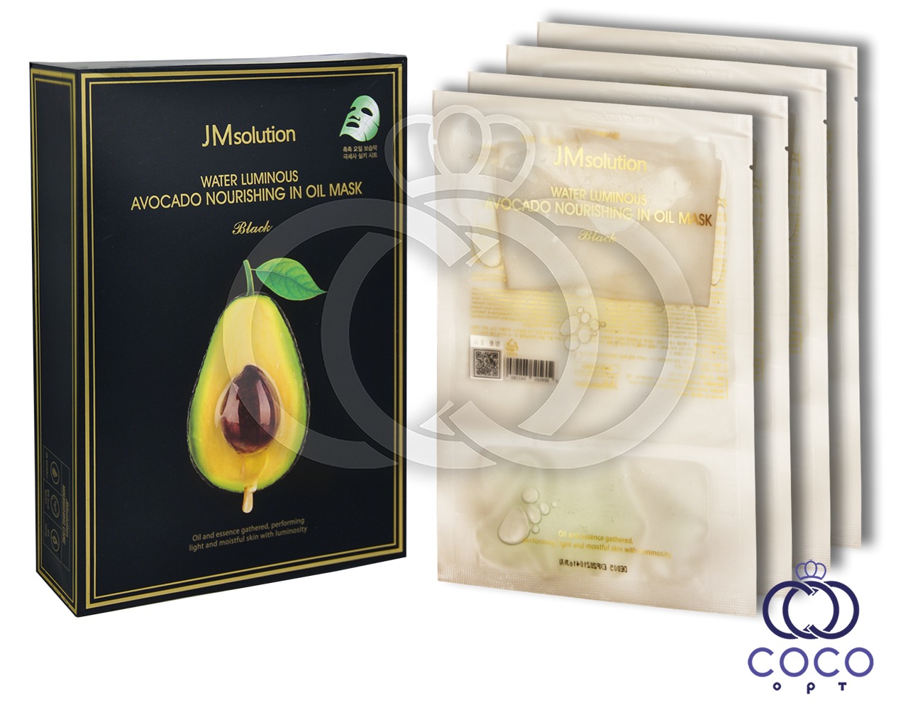 Тканинна поживна маска JMsolution Water Luminous Avocado Nourishing In Oil Mask з авокадо (10 штук), фото 1