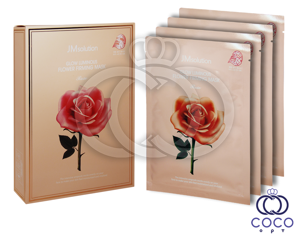 Тканинна маска JMsolution Glow Luminous Flower Firming Mask з екстрактом дамаської троянди (10 штук), фото 1