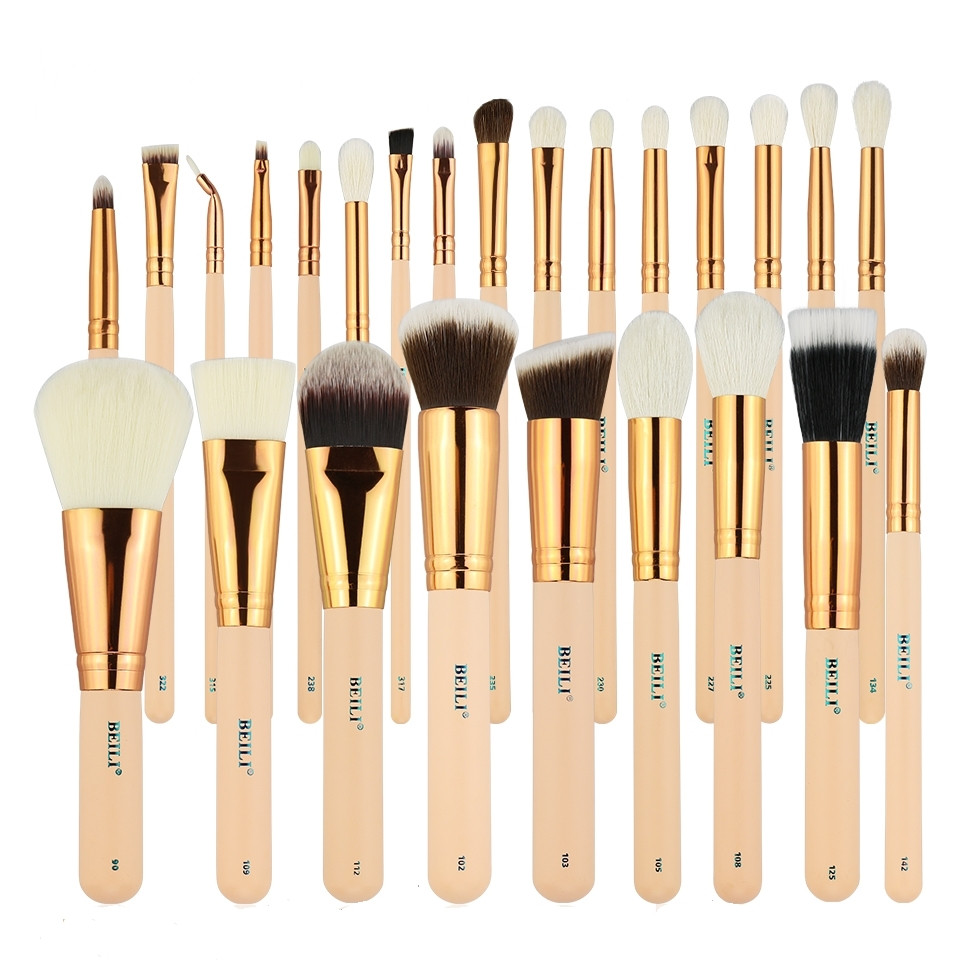 Великий професійний набір 25 пензлів BEILI для макіяжу обличчя та очей (рожевий), фото 1