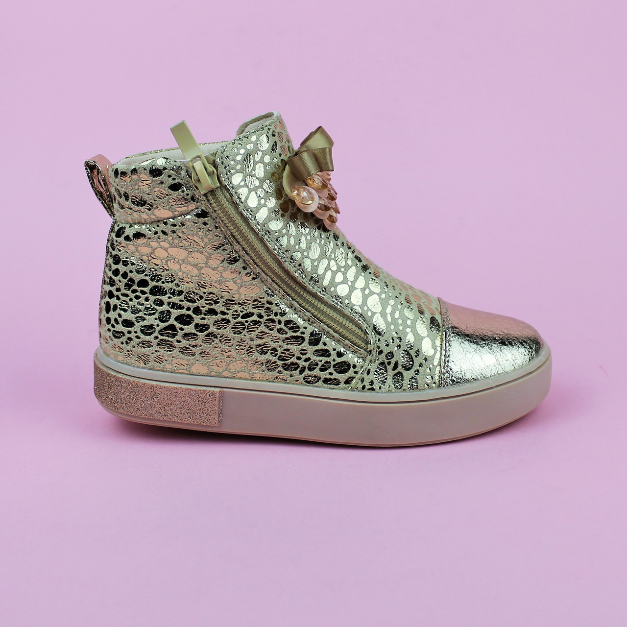 Демисезонные золотистые ботинки с бантом для девочки тм Том.м размер 30 - фото 3 - id-p643566947