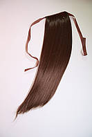 Шиньон - хвост накладной натуральные волосы на ленте, цвет шоколад