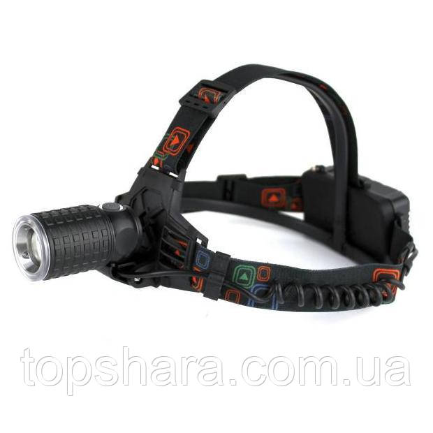 Ліхтарик налобний Police WD421 USB-зарядка (2×18650, зум, Т6+12smd) 100000W Black