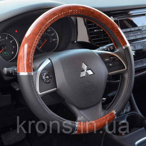 Обплетення чохол на кермо 37-38см екошкіра Wooden Black антиковзке
