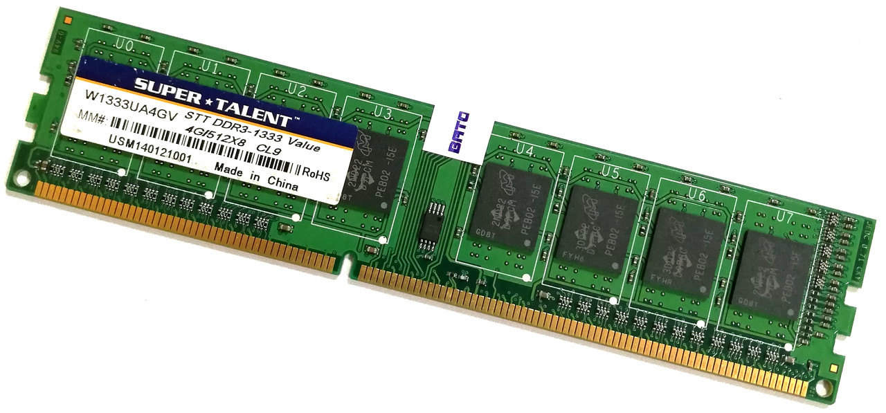 Оперативная память Super Talent DDR3 4Gb 1333MHz PC3-10600 1R8 CL9 (W1333UA4GV) Б/У