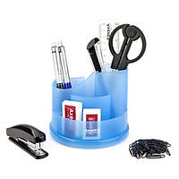 Підставка з наповненням пластикова Axent Welle 9 предметів, обертається на 360°, блакитна