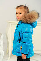 Куртка детская для девочки зима Кукла Лол-2 бирюза 110,116см капюшон, мех натуральный песец