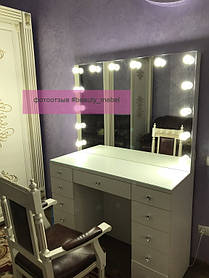 Стол для визажиста "Кристалл", гримерное зеркало с подсветкой,туалетный столик для макияжа, белый 3