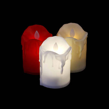 Набір електронних свічок "Три кольори" електронна свічка з потіками, колір червоний, білий, жовтий, набір 12 шт.
