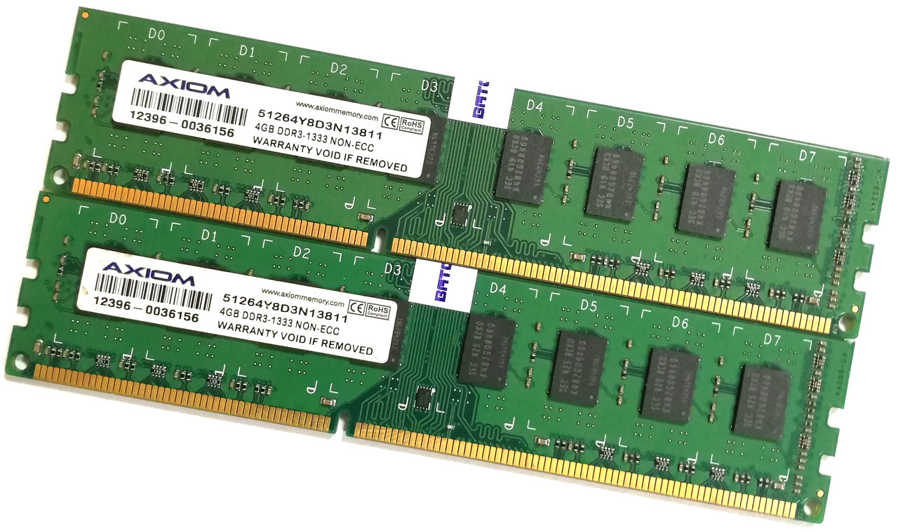 Пара оперативной памяти Axiom DDR3 8Gb (4Gb+4Gb) 1333MHz PC3 10600U CL9 2R8 (51264Y8D3N13811) Б/У
