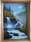 Алмазна вишивка природа, водоспад, веселка 30х40 см, повна викладка, квадратні стрази, фото 2
