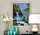 Алмазна вишивка природа, водоспад, веселка 30х40 см, повна викладка, квадратні стрази, фото 3