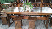 Садовая мебель из массива дерева 1800х800x770 + 4 банкетки для дачи, баров, комплект Furniture set - 09