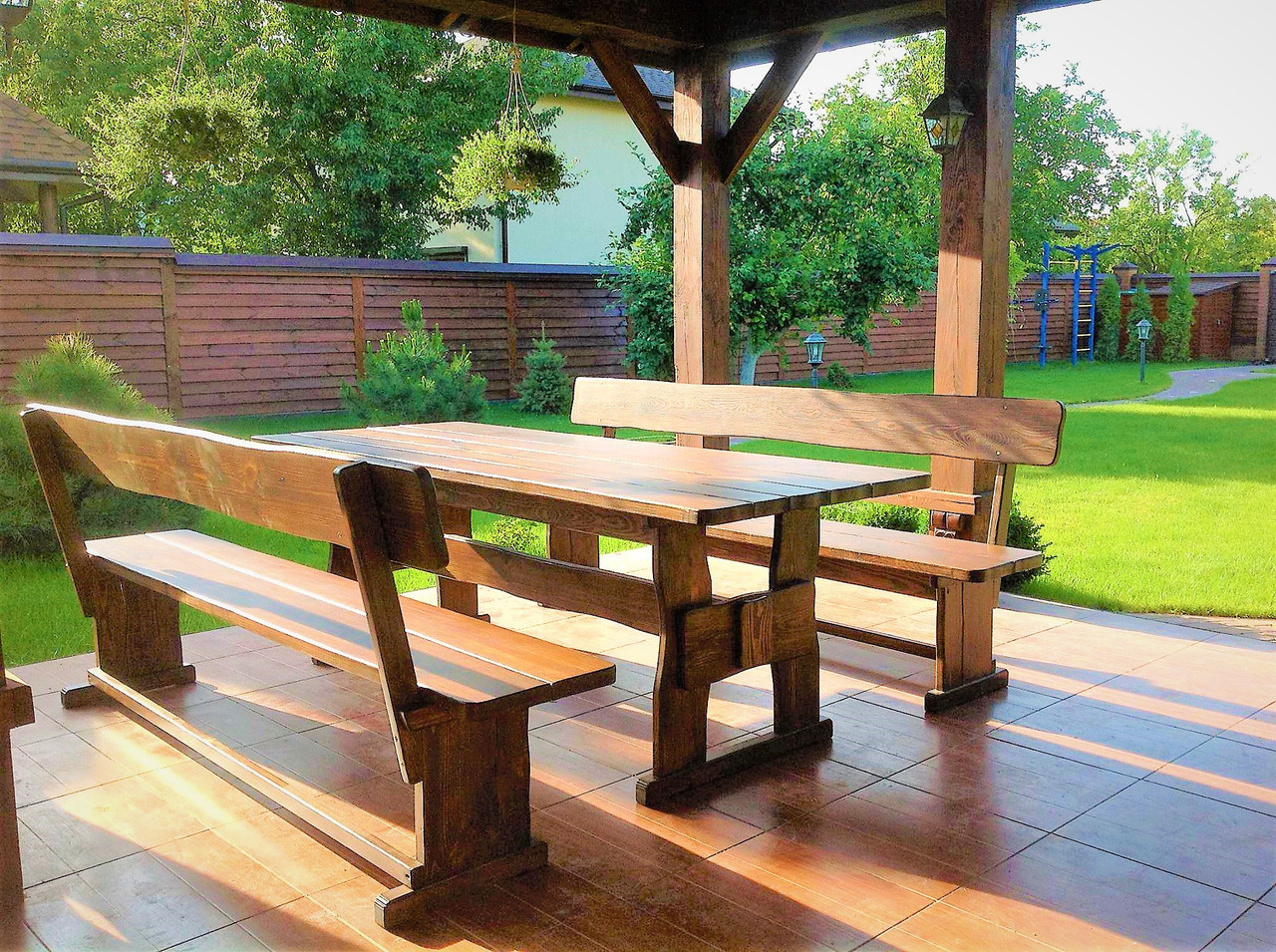 Садовая мебель из массива дерева 2200х800 от производителя для дачи, кафе, комплект Furniture set - 03, фото 1