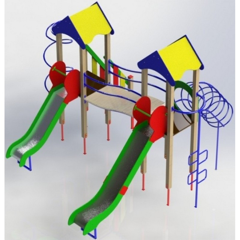 Ігровий комплекс + гірки "Різнобарвний" гірки на різній висоті на дитячий майданчик, фото 1