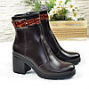 Жіночі шкіряні черевики, декоровані ремінцем з натуральної шкіри "крокодил", фото 4