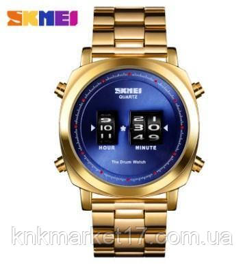 Чоловічий оригінальний кварцовий годинник з нержавіючої сталі Skmei 1531 Gold-Blue, фото 1
