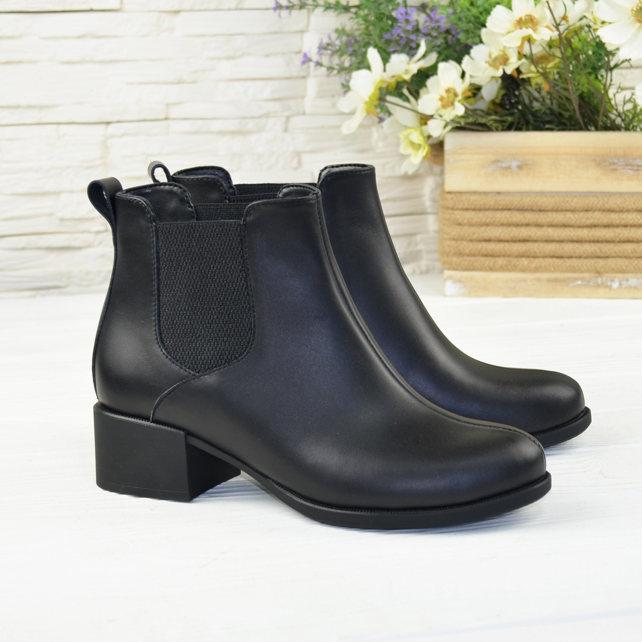 Черевики челсі жіночі шкіряні на стійкому каблуці, фото 1