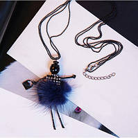 Кулон "Куколка з хутром" синя без сумочки