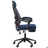 Крісло офісне Art темно-синя сітка з підголівником механізм Релакс підставкою для ніг, фото 4