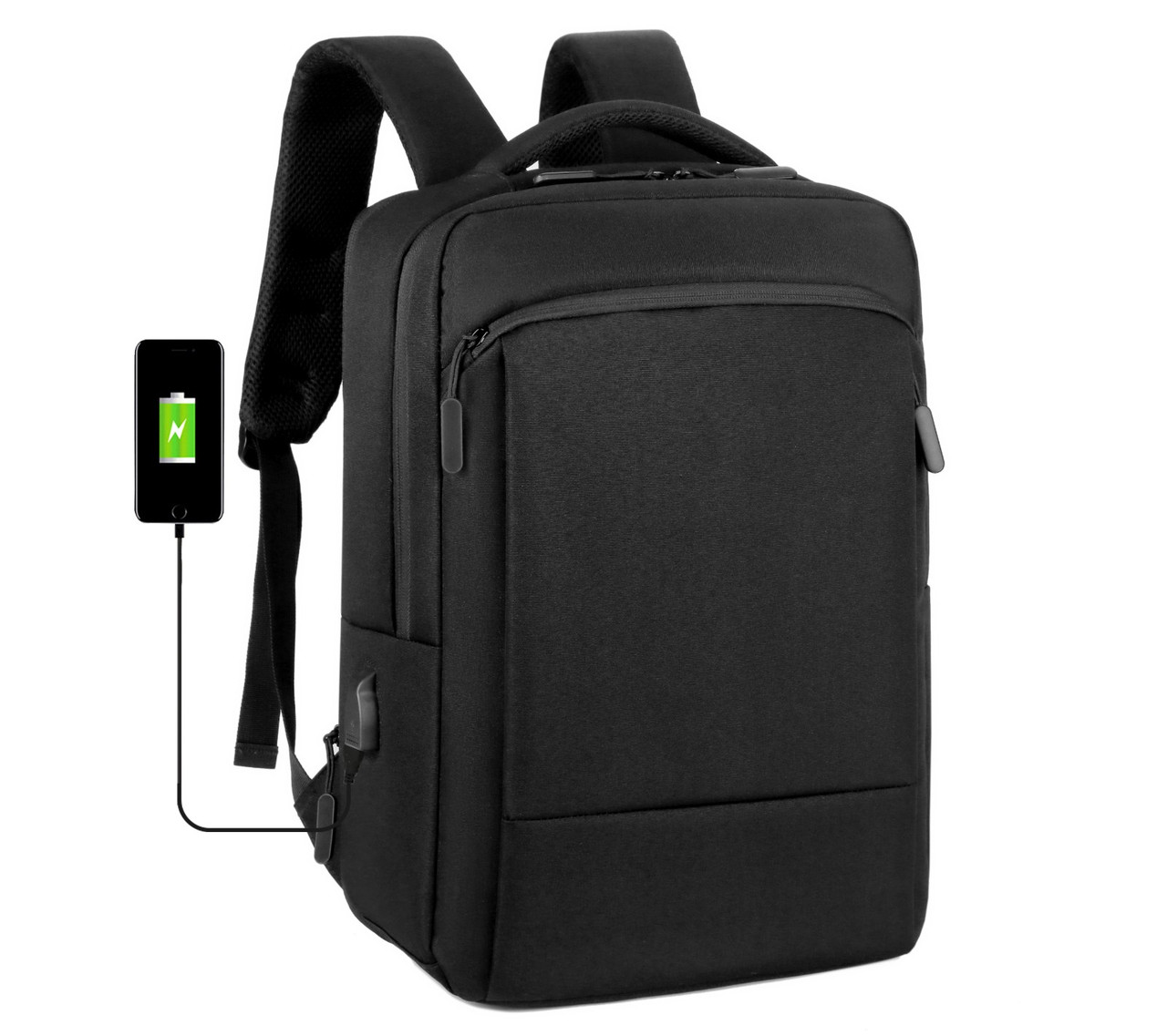 Міський стильний чорний рюкзак з USB-зарядкою та відділенням під ноутбук, рюкзак із зарядкою для телефона