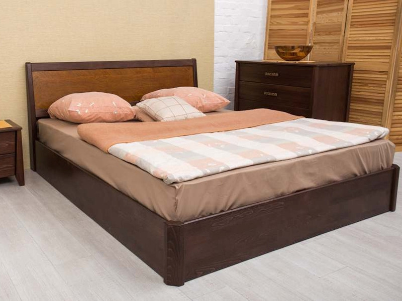 Дерев'яне ліжко Сіті з інтарсією з підіймальним механізмом із бука від Олімп