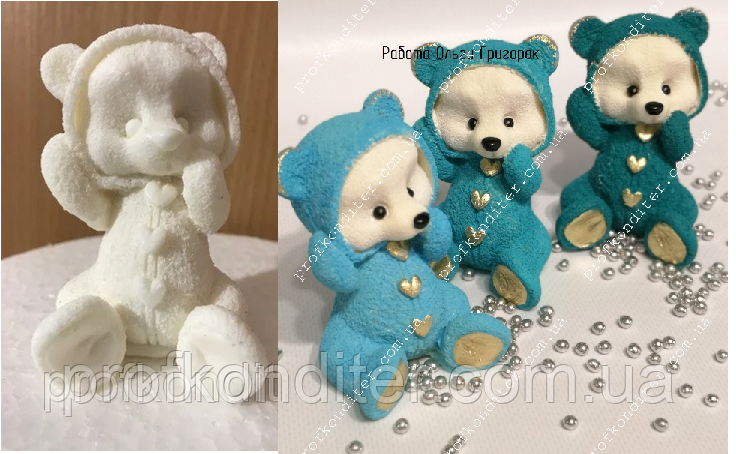 Силіконовий молд ЗД формату "Ведмедик-сидячий з сердечками", фото 1