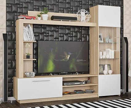 Стінка Тренто Дуб самоа + Білий Меблі Сервіс (203.9х35х176.8 см)