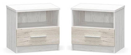 Тумба приліжкова Кім (комплект 2 шт) Дуб карі білий + Сан-рено Меблі Сервіс (51х37.2х47.2 см)
