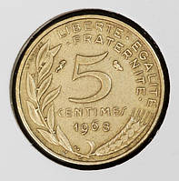 Монета Франции 5 сантимов 1966-98 гг.