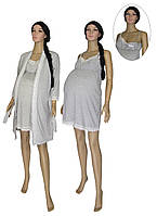 Ночная рубашка и халат для беременных и кормящих 18071 Klipsa коттон / кружево серый меланж 48