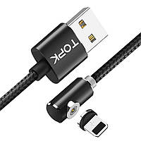 Магнитный кабель для зарядки Topk USB 2m 2.1A 360° (TK51i-VER2) Lightning Black быстрая зарядка гаджетов