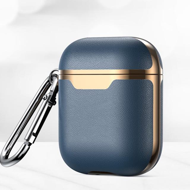 Протиударний чохол - Airpods Apple. Синій під шкіру із золотою вставкою
