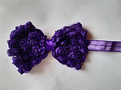 Дитячий фіолетовий бантик-пов'язка - бант близько 10см,окружність 36-50см