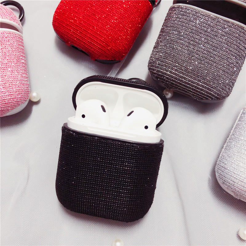 Протиударний чохол - Airpods Apple. Пластик + тканина люрекс (Чорний)