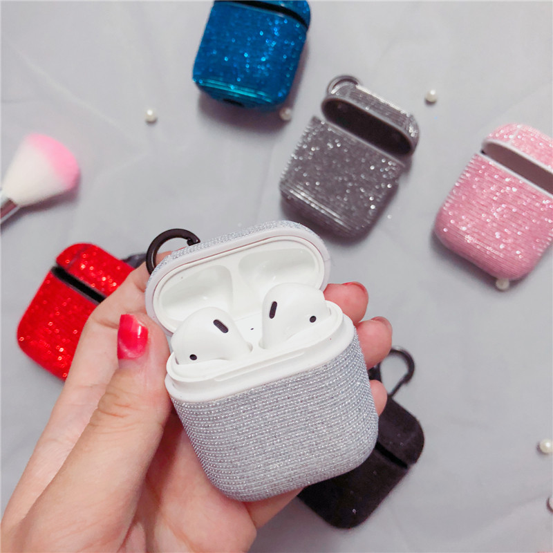 Протиударний чохол - Airpods Apple. Пластик + тканина люрекс (Світло-сірий)